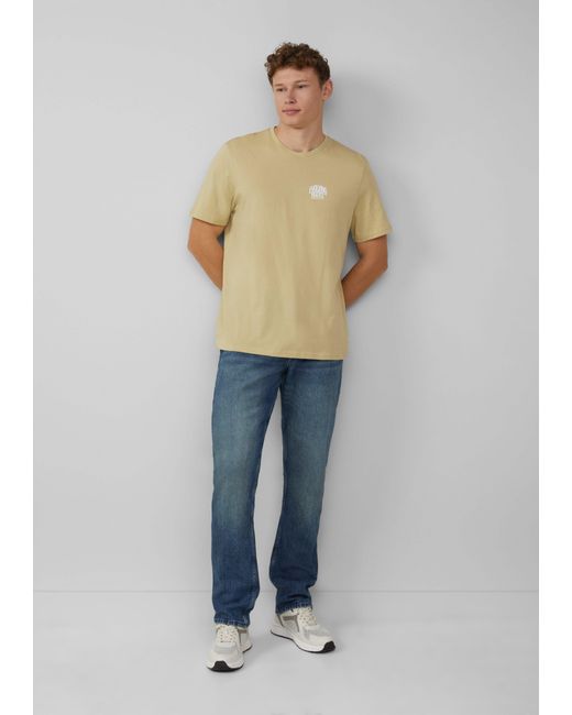 QS Kurzarmshirt T-Shirt mit kleinem Frontprint Artwork in Natural für Herren