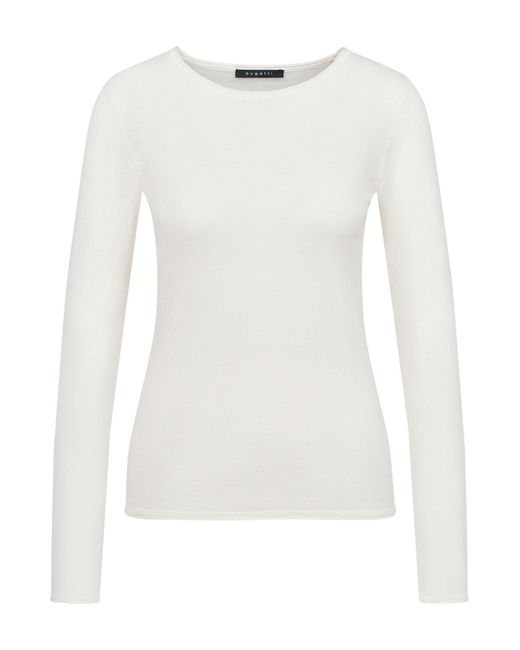 Bugatti White Langarmshirt mit Rundhals & langem Arm