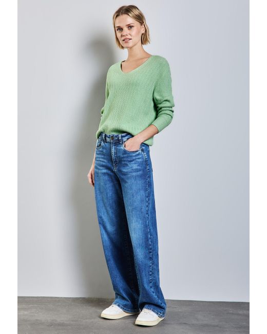 Street One Green Strickpullover mit Rippstrick-Struktur