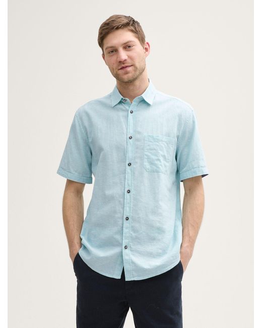 Tom Tailor Regular Fit Kurzarmhemd mit Leinenanteil in Blue für Herren