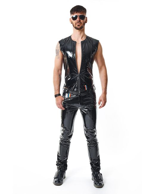 Regnes Fetish Planet Lederimitatweste -Weste in schwarz in Black für Herren