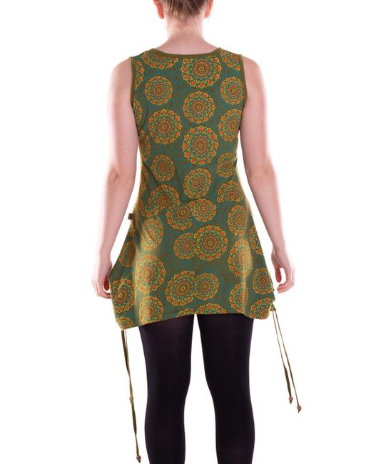 Vishes Green Sommerkleid Mini-Kleid Baumwolle geometrisches Muster mit Taschen Alternative Bekleidung