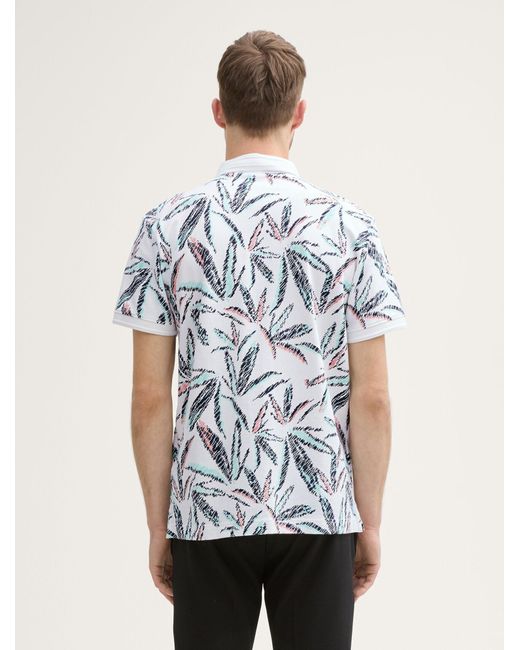 Tom Tailor Piqué Poloshirt mit Palmen-Print in White für Herren