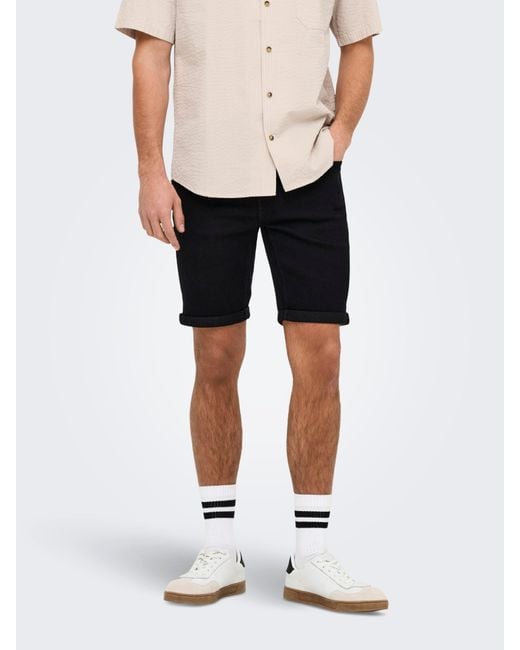 Only & Sons ONSPLY BLKD 9041 PIM DNM SHORTS in Black für Herren