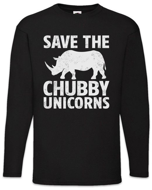 Urban Backwoods Langarmshirt Save The Chubby Unicorns Langarm T-Shirt Nashorn Einhorn Rhino Rainbow in Black für Herren