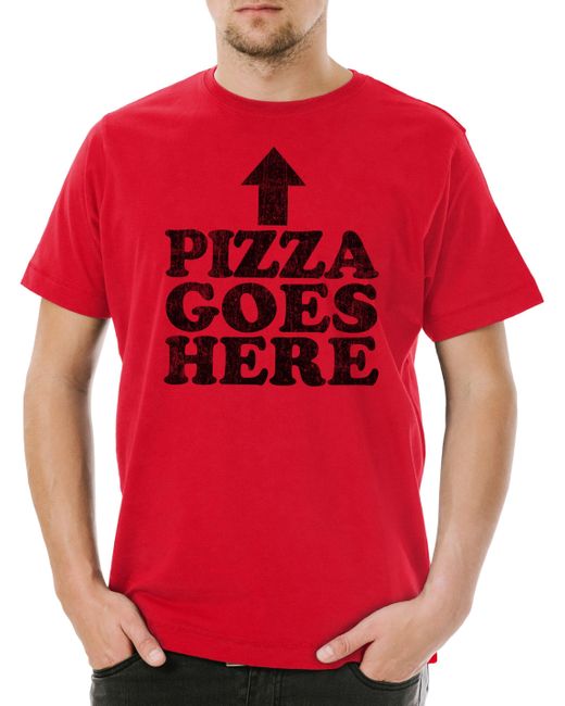 Urban Backwoods Print- Pizza Goes Here T-Shirt Lover Fun Geek Nerd Love Liebe Addicted in Red für Herren