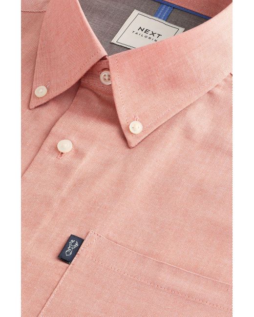 Next Kurzarmhemd Bügelleichtes Button-down-Oxfordhemd, Kurzarm (1-tlg) in Pink für Herren