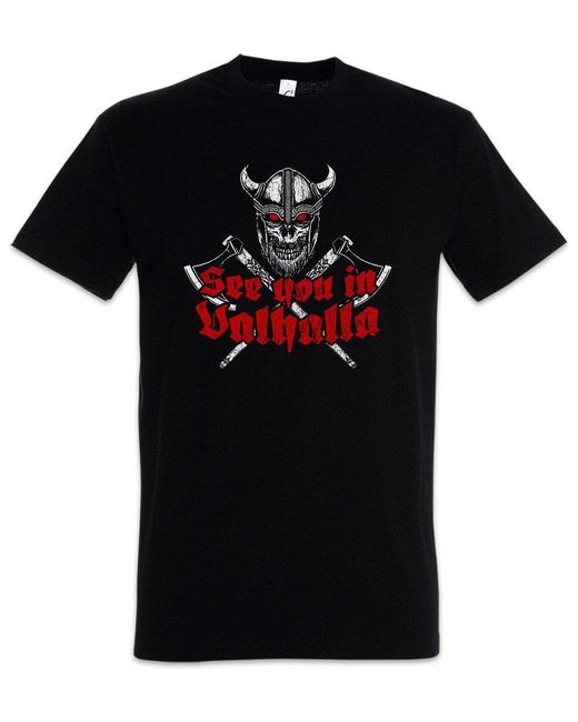Urban Backwoods Print- See You In Valhalla T-Shirt Walhalla Thor Odin Asgard Vikings in Black für Herren