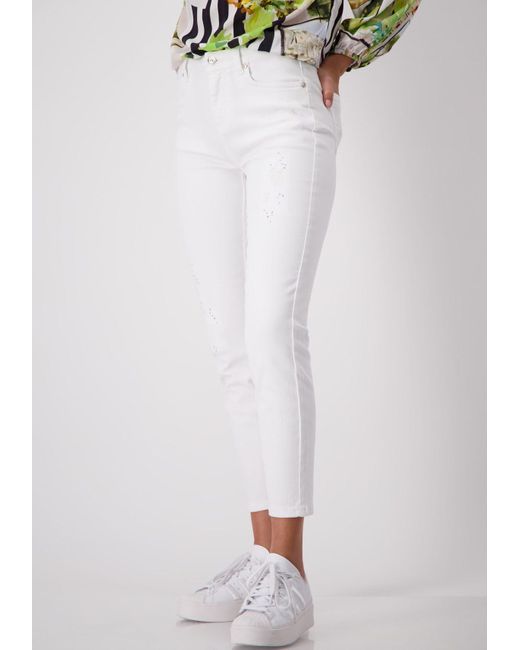 Monari White 5-Pocket-Hose mit Glitzernieten