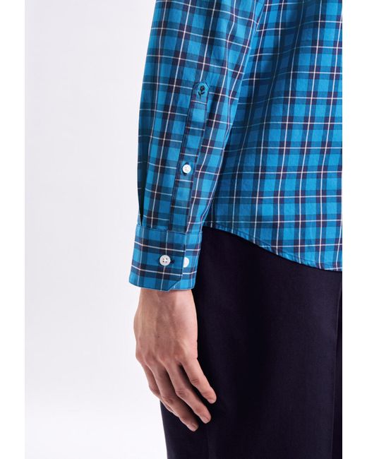 Seidensticker Businesshemd Schwarze Rose Regular Langarm Button-Down-Kragen Karo in Blue für Herren