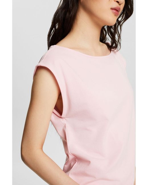 Esprit Pink T-Shirt mit Bootausschnitt (1-tlg)