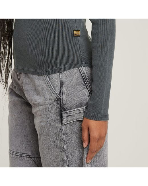 G-Star Gray Langarmshirt Deep v slim mit Knopfverschluss