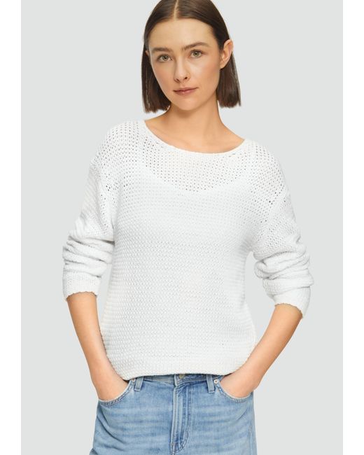 S.oliver White Strickpullover Locker gestrickter Pullover mit Rundhalsausschnitt