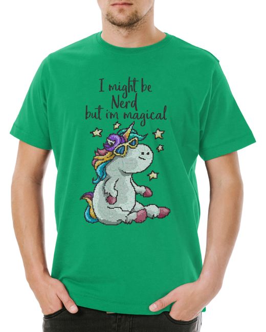 Urban Backwoods Print- Nerd Unicorn T-Shirt Hellgrün Größe 3XL in Green für Herren