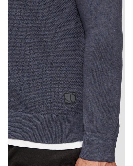 S.oliver Strickpullover mit Strukturmix und Logo-Patch Rippblende in Blue für Herren