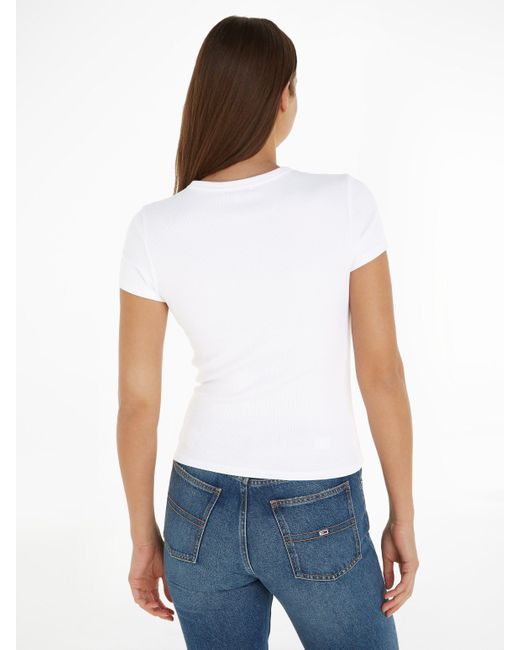 Tommy Hilfiger White T-Shirt Slim Essential Rib Große Größen