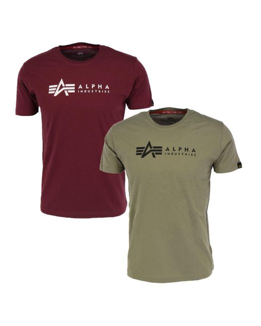 Alpha Industries Industries Print-Shirt Alpha Label T Pack (2-tlg) in Red für Herren