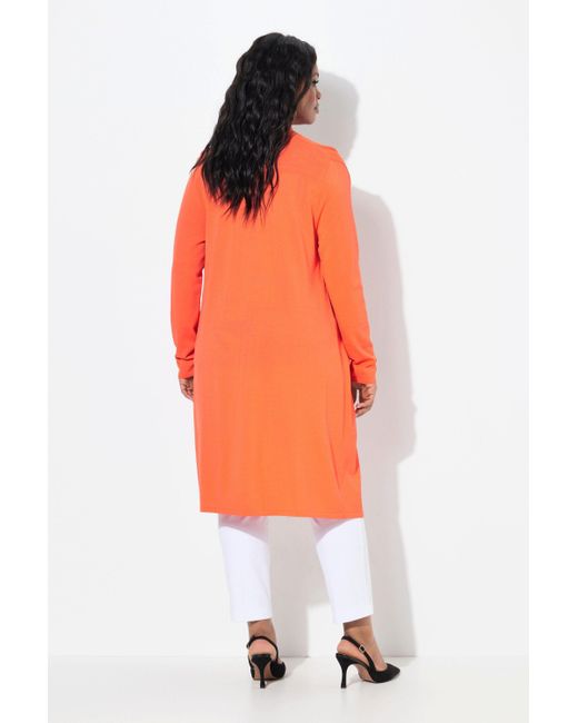 Ulla Popken Orange Langjacke Long-Strickjacke Stehkragen offene Form