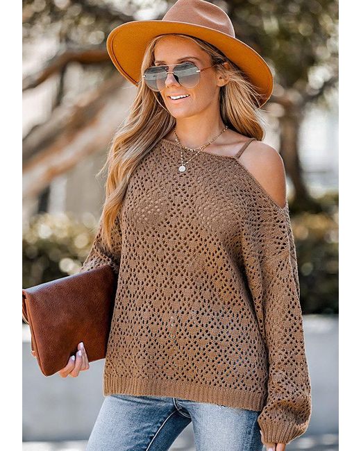 CUPSHE Brown Strickpullover One Shoulder Pullover mit Ausschnitt