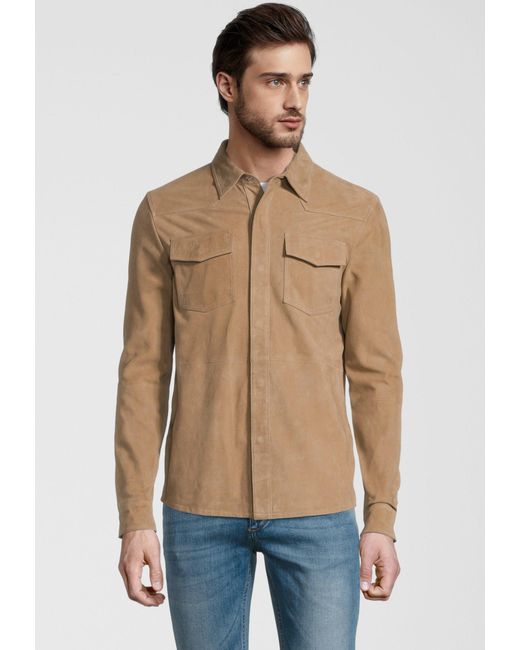 Goosecraft Lederjacke Jacke in Hemd-Optik (1-St) mit Ziernähten in Natural für Herren
