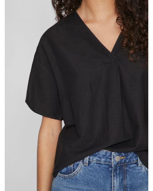 Vila Blue Blusenshirt -Ausschnitt mit Überlappung und Kurzarm VIPRISILLA V-NECK /S TOP/1