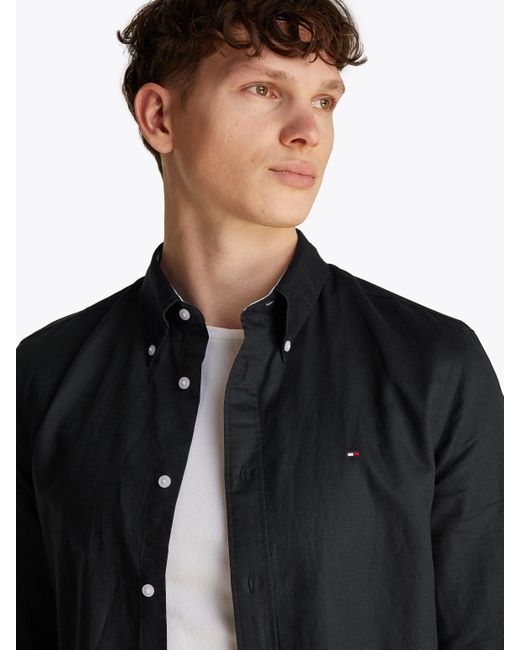 Tommy Hilfiger Langarmhemd LINEN BLEND SOLID RF SHIRT mit Button-down-Kragen in Black für Herren