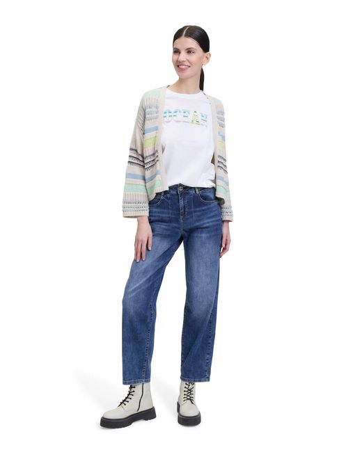 Cartoon White Strickjacke Strick-Cardigan mit Color Blocking (1-tlg) Struktur