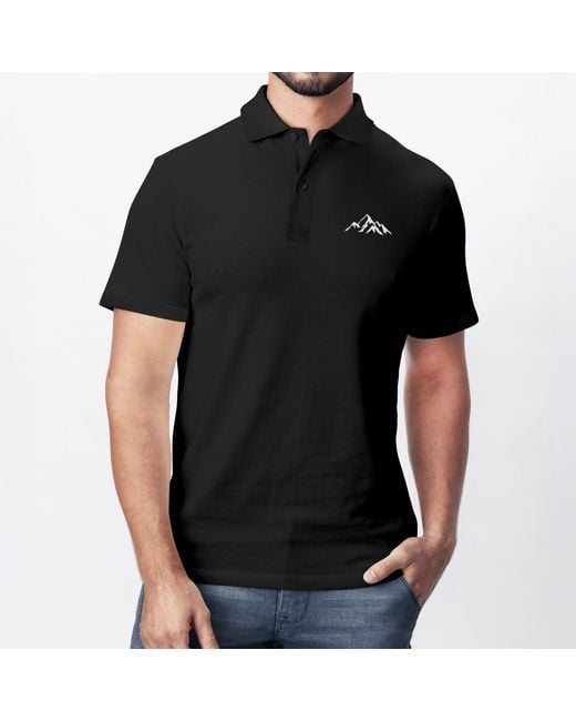 Neverless Poloshirt bedruckt Berg Logo– Outdoor-inspiriertes Kurzarm mit Print in Black für Herren