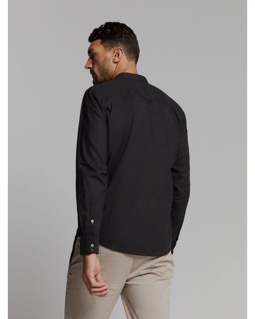 No Excess Langarmhemd Leinenhemd in Black für Herren