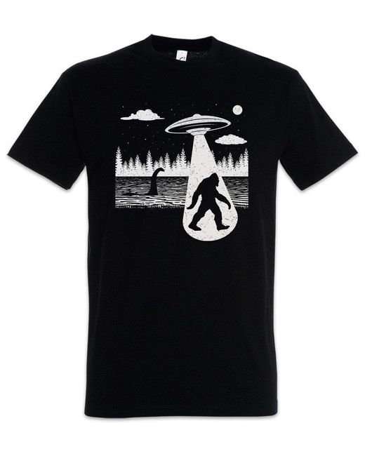 Urban Backwoods Print- Myth UFO Creatures T-Shirt Alien Grey Nessie Big Sasquatch Yeti in Black für Herren
