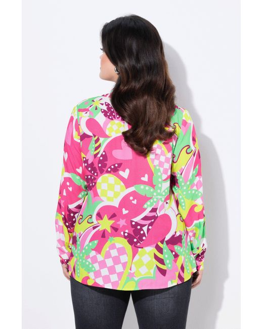 Angel of Style Pink Satinbluse Bluse bequeme Passform Papageienmuster