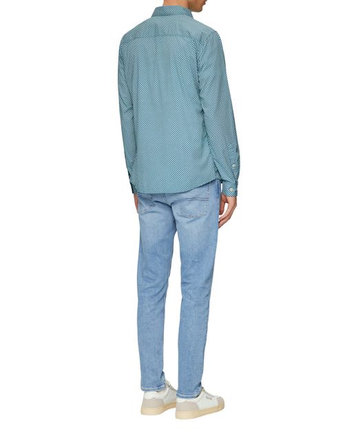 S.oliver Langarmhemd Slim Fit: Gemustertes Hemd aus Baumwollstretch Artwork in Blue für Herren
