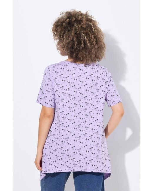 Ulla Popken White T-Shirt Palmen A-Linie V-Ausschnitt Halbarm