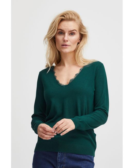 Pulz Green Strickpullover PZSARA V-Neck Lace Pullover