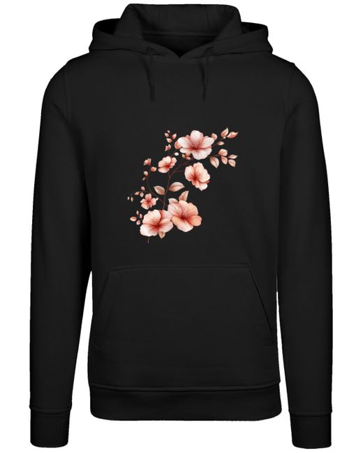 F4NT4STIC Black Kapuzenpullover Rosa Blumenzweig 3D Premium Qualität