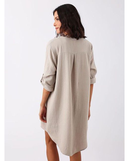 Zwillingsherz Natural Kurzarmbluse Tunika "Rom" mit verlängerter Rückenpartie, V-Neck und Turn-Up Ärmel