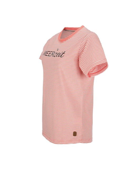 modAS Pink Kurzarmshirt T- mit Streifen und Print Meerzeit – Basic Shirt Gestreift