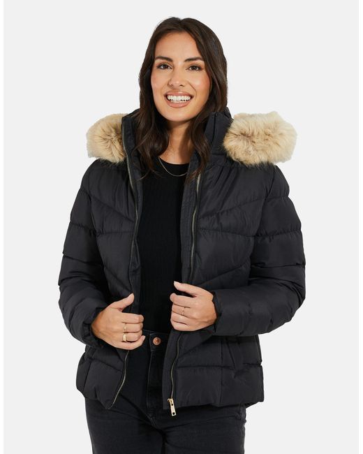 Threadbare Black Steppjacke (1-St) mit kuscheliger Kapuze