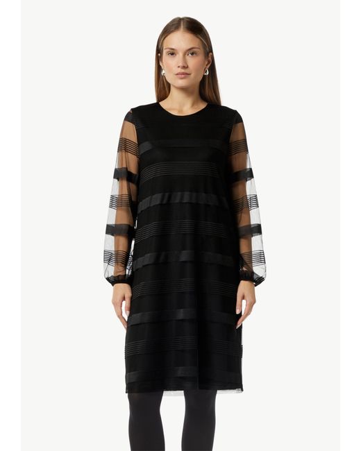 comma casual identity Black Maxikleid Gestreiftes Mesh-Kleid