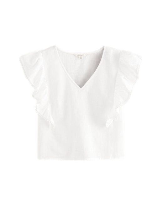 Laura Ashley White Rüschenbluse Top mit V-Ausschnitt (1-tlg)