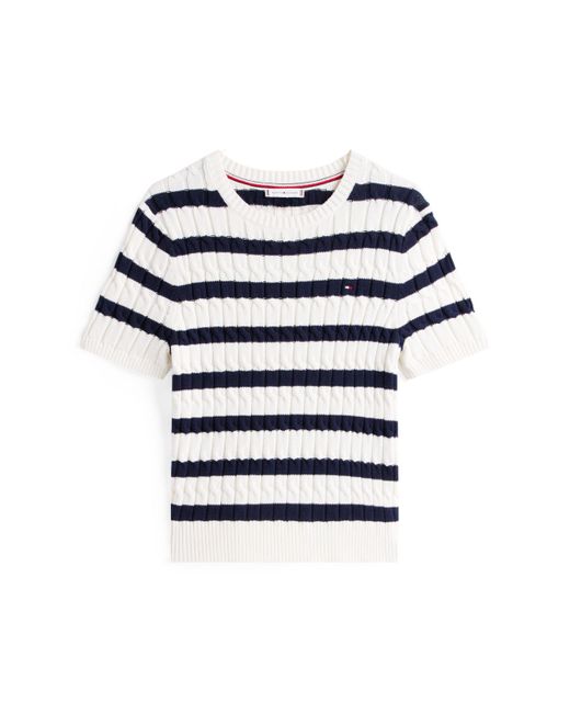 Tommy Hilfiger White Strickpullover CO CABLE MID GG /S C-NK SWT mit Zopfmuster