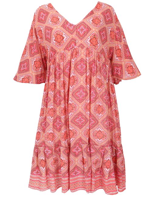 Guru-Shop Red Midikleid Boho Kurzarm Sommerkleid, Maxikleid,.. alternative Bekleidung