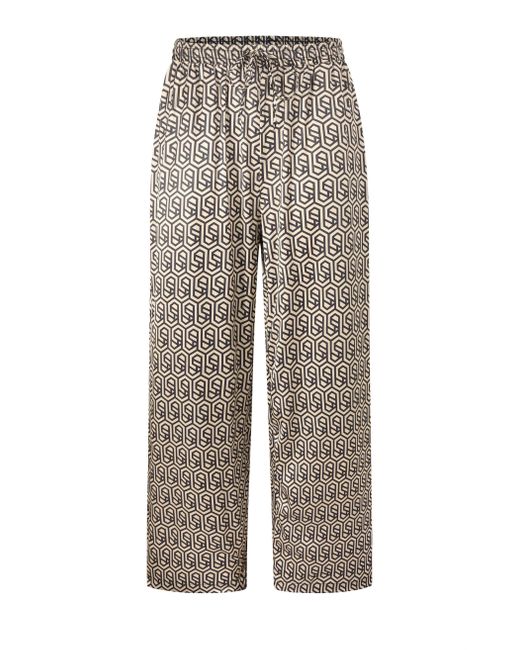 SassyClassy Brown Stoffhose Weite Satinhose Lang mit geometrischem Print Lockere Hose aus Satinmaterial in grafisches Muster