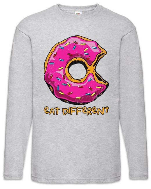 Urban Backwoods Langarmshirt Eat Different II Langarm T-Shirt Donut Fun Computer Think Anders in Gray für Herren