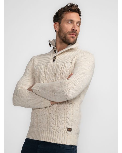 Petrol Industries Strickpullover Pullover mit Zopfmuster Diomede in Natural für Herren