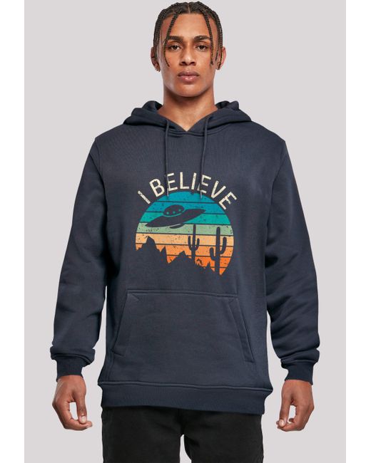 F4NT4STIC Kapuzenpullover I Believe UFO Alien Sonnenuntergang Premium Qualität in Blue für Herren
