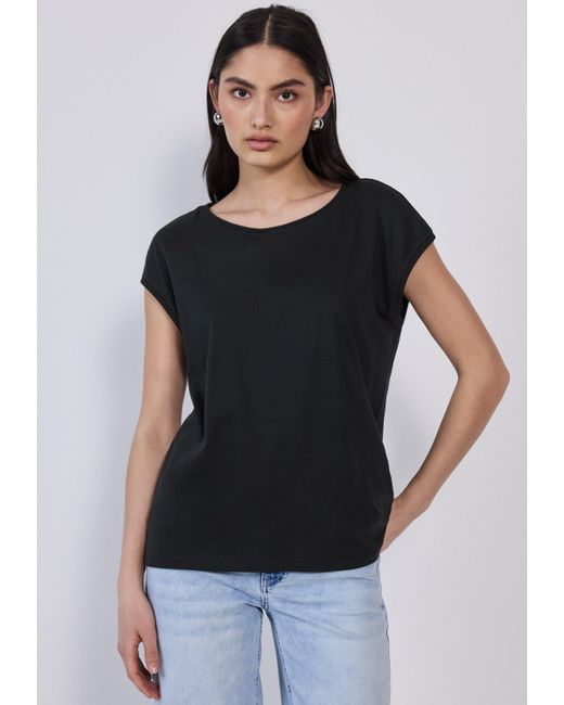 STREET ONE STUDIO Black T-Shirt mit U-Boot-Ausschnitt