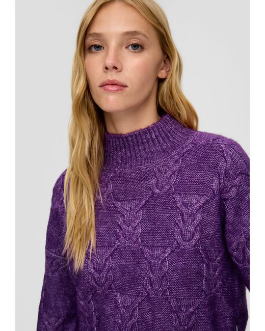 QS Purple Strickpullover Pullover aus Wollmix Logo