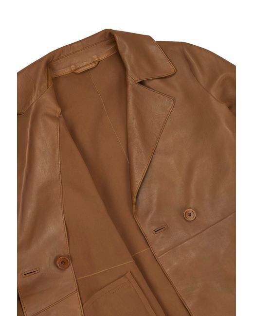 Milestone Brown Ledermantel MSZora mit zweirehiger Knopfleiste aus feinem Nappaleder