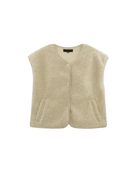 suebidou Natural Plüschweste Weste Teddyweste Sherpa Look mit Knöpfen durchgehende Knopfleiste